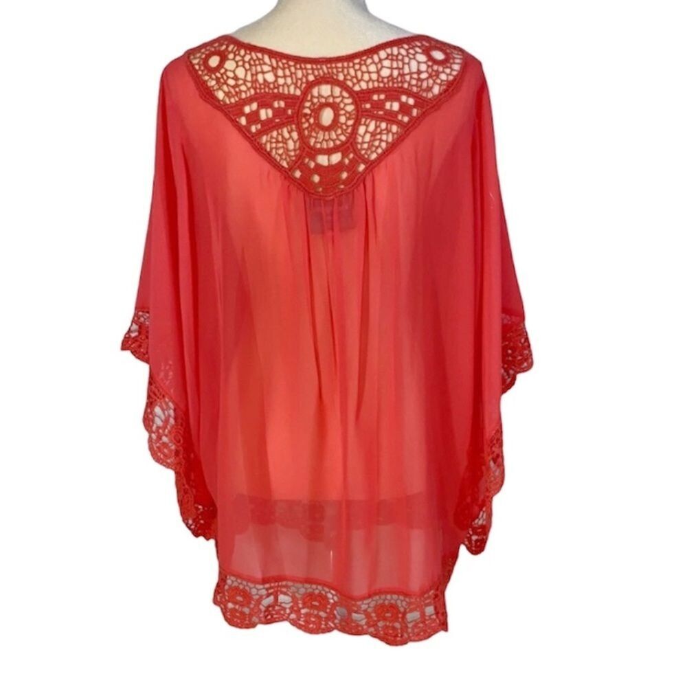 Women’s Blouse Top Sheers With Lace Tunic Size L Coral color Romeo & Juliet - Picture 6 of 13